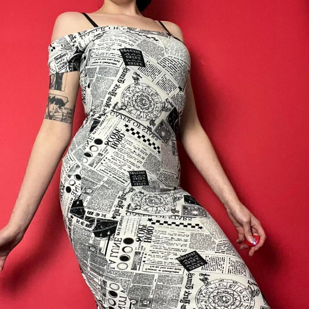 Rue 21  / Astrological newspaper patterned  dress 🖤🤍​​​​​​​​​​​​